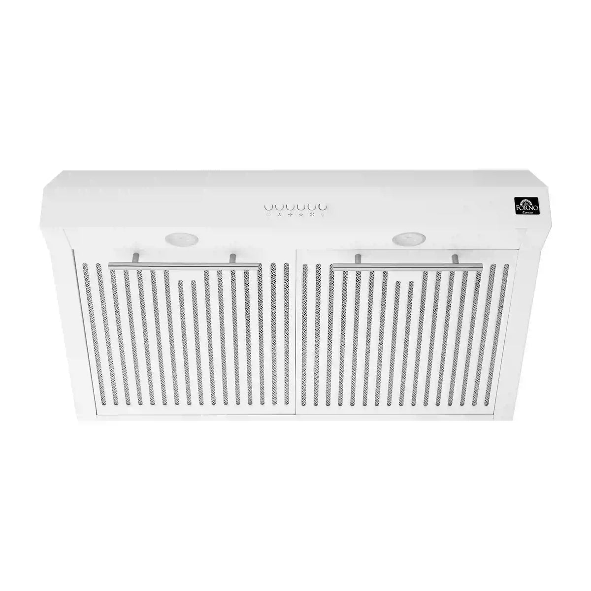 Forno 5-Piece Appliance Package - 30-Inch Induction Range, Under Cabinet Range Hood, Refrigerator with Water Dispenser, Dishwasher, and 24-Inch Microwave Drawer in White with Stainless Steel Trim - APW5-905-30WHT
