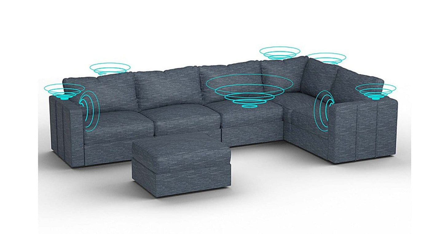 Lovesac – 6 Seats + 8 Sides Rained Chenille & Lovesoft with 8 Speaker Immersive Sound + Charge System – Vintage Blue - 1772603024625_833