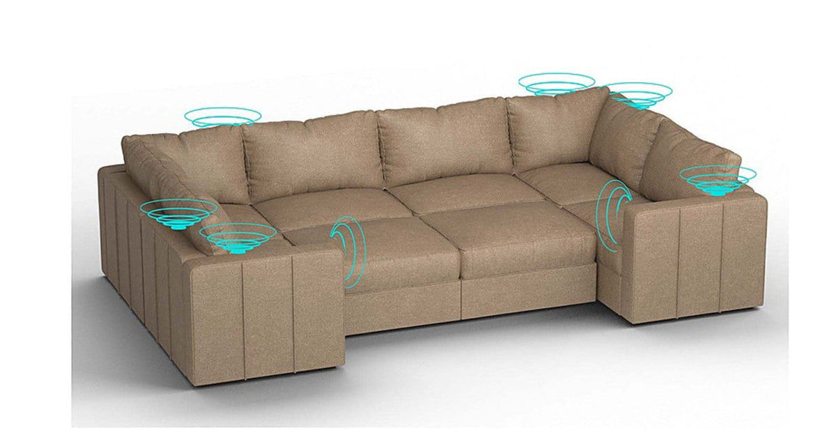 Lovesac – 8 Seats + 10 Sides Combed Chenille & Standard Foam with 6 Speaker Immersive Sound + Charge System – Taupe - 1772604932291_702