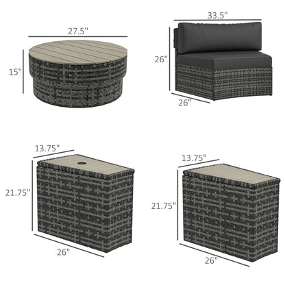 Outsunny 8PC Outdoor Conversation Set w/ 4 Rattan Sofa Chairs, 4 Tables & Umbrella Hole, Mixed Gray - 860-310V00GY