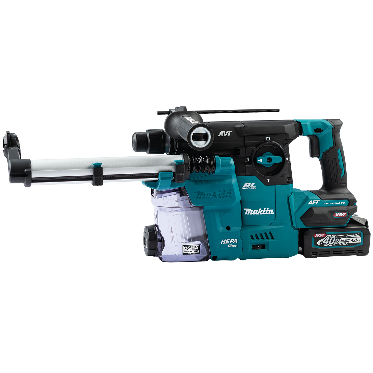 Makita GRH08M1W 40V max XGT Brushless Cordless 1‑3/16" SDS‑PLUS AVT Rotary Hammer Kit w/Dust Extractor, AFT, AWS Capable (4.0Ah) -  GRH08M1W