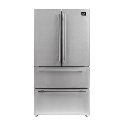Forno 5-Piece Appliance Package - 48-Inch Gas Range, Refrigerator, Wall Mount Hood, 24-Inch Microwave Drawer, & 3-Rack Dishwasher in Stainless Steel - APR5-6244-48-H-MWD