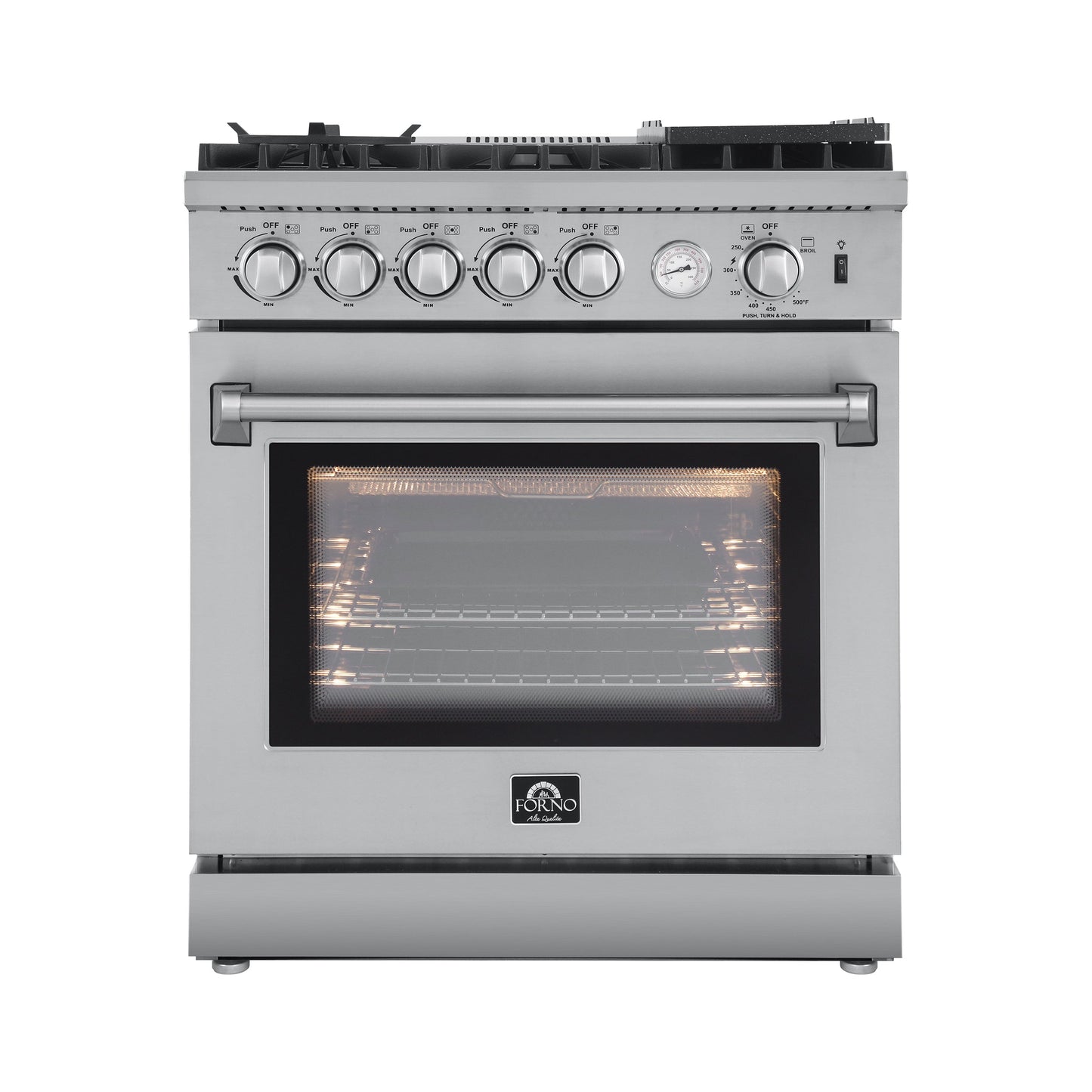Forno 3-Piece Appliance Package - 30-Inch Gas Range with Air Fryer, 36-Inch Refrigerator & Wall Mount Hood in Stainless Steel - APR3-6276-30-H