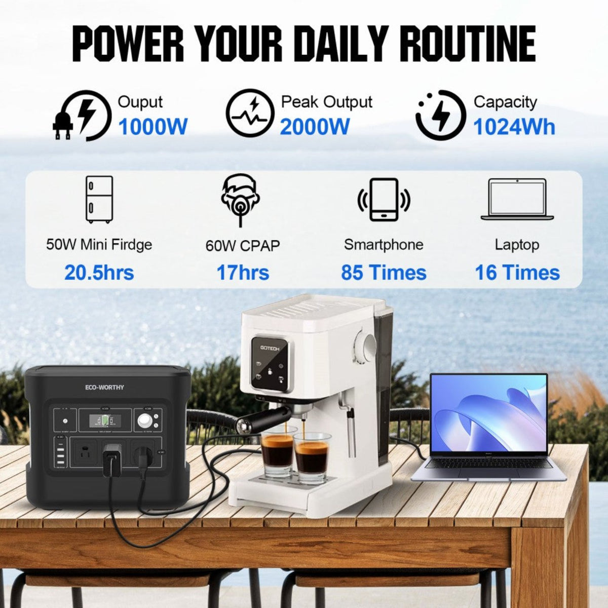 Eco-Worthy 200W 2x Bifacial 100W Solar Panel & 1024Wh Portable Power Station