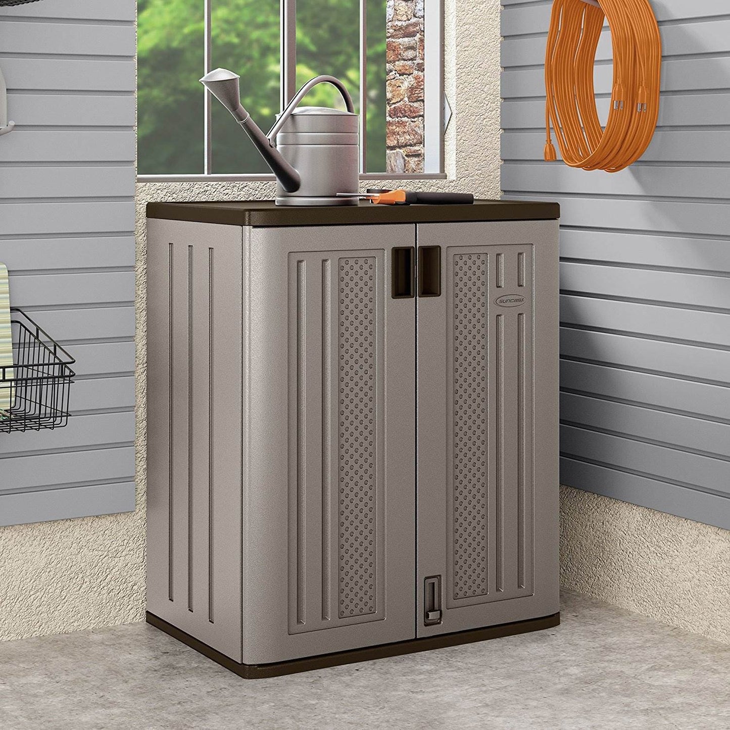 Suncast 9 Cu Ft Heavy Duty Resin Garage Base Storage Cabinet, Platinum (6 Pack) - 120281