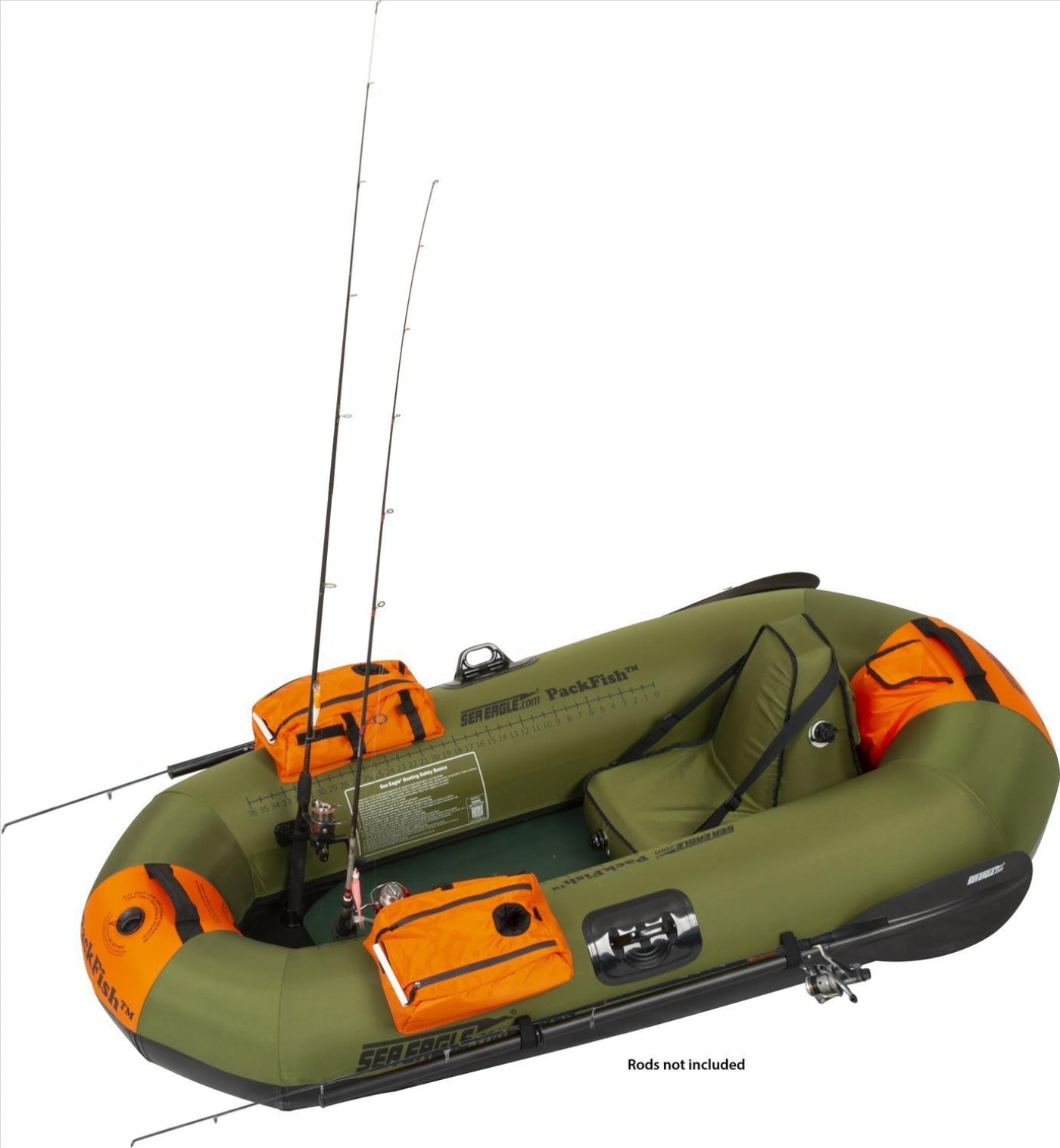 Sea Eagle PackFish 7 Inflatable Boat Deluxe Fishing Package Green Orange PF7K_D New - PF7K_D