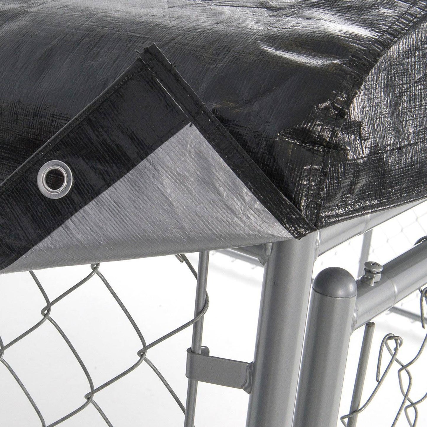 Lucky Dog 10 x 10 Ft Outdoor Steel Chain Link Dog Kennel & Waterproof Roof Cover - 126758