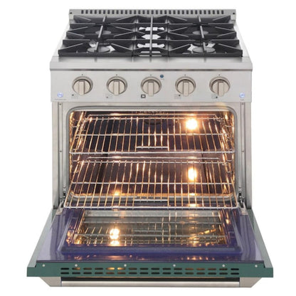 Kucht Professional 30 in. 4.2 cu ft. Propane Gas Range with Green Door and Silver Knobs, KNG301/LP-G - KNG301/LP-G