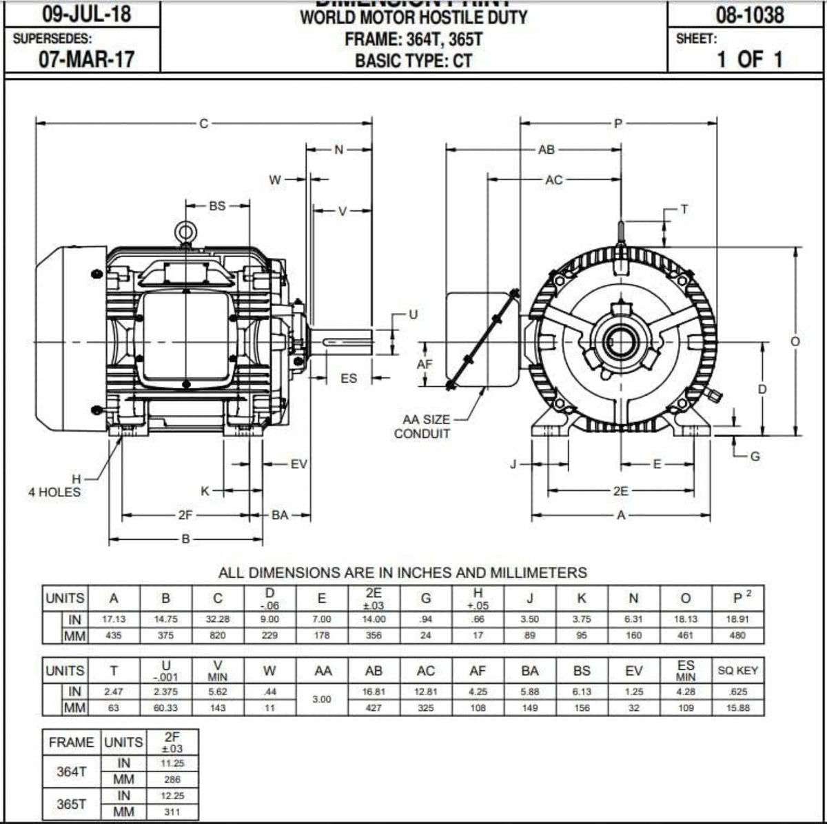 U. S. Motors Nidec HD75P2E 75 hp 1800 RPM 365T Frame 208-230/460V TEFC - HD75P2E