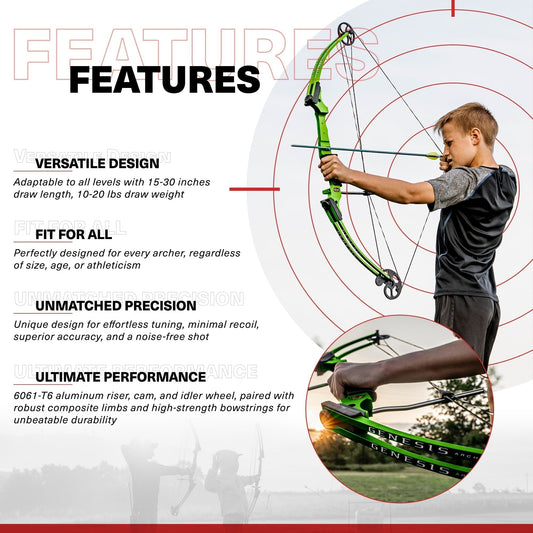 Genesis Archery Compound Bow Adjustable Sizing for Left Handed, Green (3 Pack) - 323631