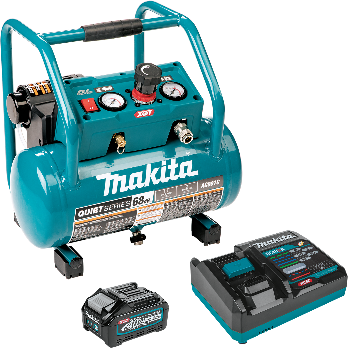 Makita (AC001GM1) 40V MAX XGT Brushless Cordless 2 Gallon Quiet Series Compressor Kit (4.0Ah) - AC001GM1