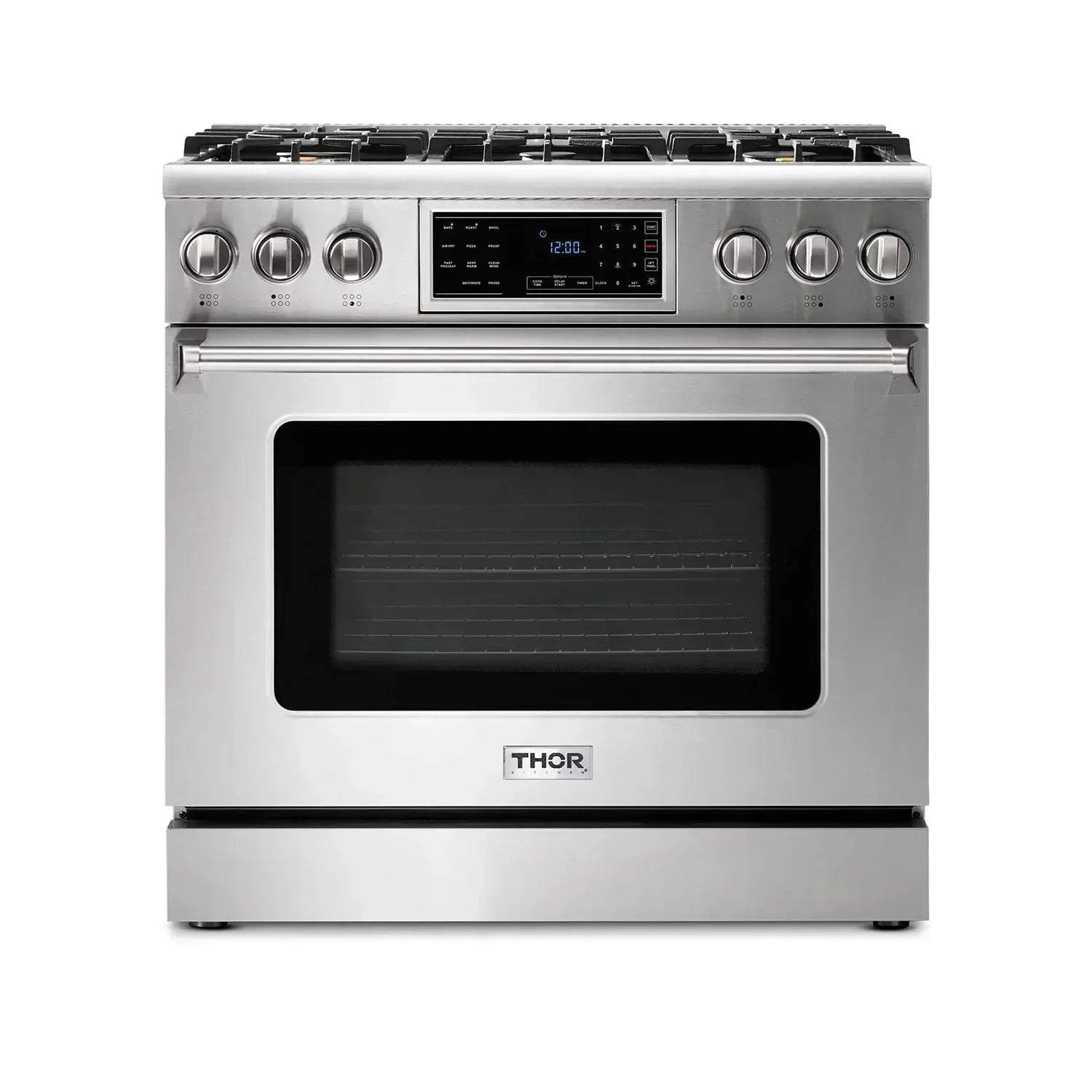 Thor Kitchen Appliance Package - 36 In. Gas Range, Range Hood, Microwave Drawer, Refrigerator with Water and Ice Dispenser, Dishwasher, AP-TRG3601-W-9