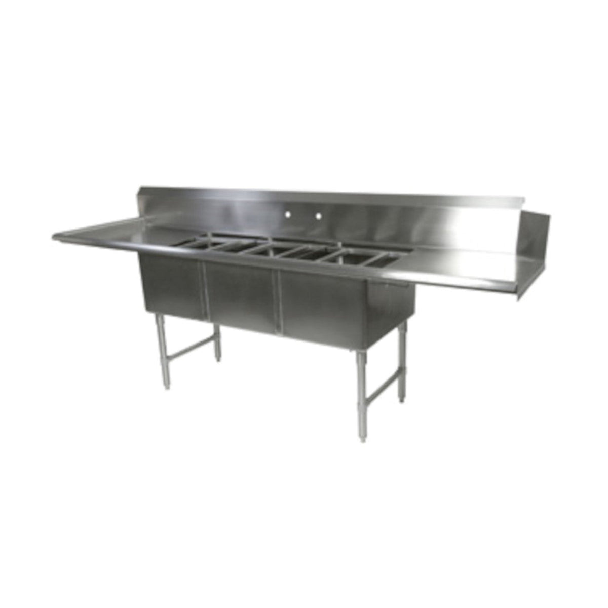 John Boos DT3B18244-2D18L 91.5" W x 30" D Dishtable/Pot Sink Two 18" Drainboards - JBDT3B182442D18L