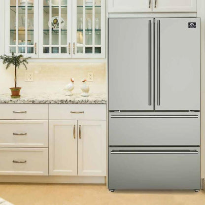 Forno 4-Piece Appliance Package - 30-Inch Gas Range with Air Fryer, Refrigerator, 24-Inch Microwave Drawer, & 3-Rack Dishwasher in Stainless Steel - AP4-6276-30-MWD
