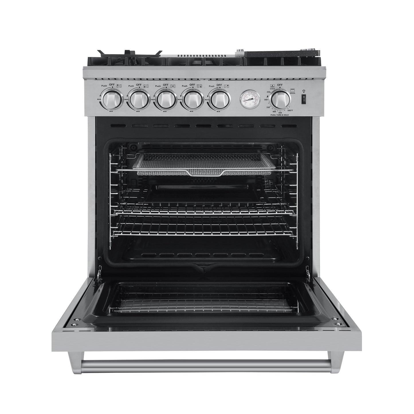 Forno 3-Piece Appliance Package - 30-Inch Gas Range with Air Fryer, 36-Inch Refrigerator & Wall Mount Hood in Stainless Steel - APR3-6276-30-H