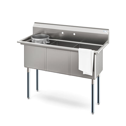 KOOLMORE 51 in. Three Compartment Commercial Sink, Bowl Size 15x15x14, 16 Gauge Stainless-Steel  - KM-SC151514-N316