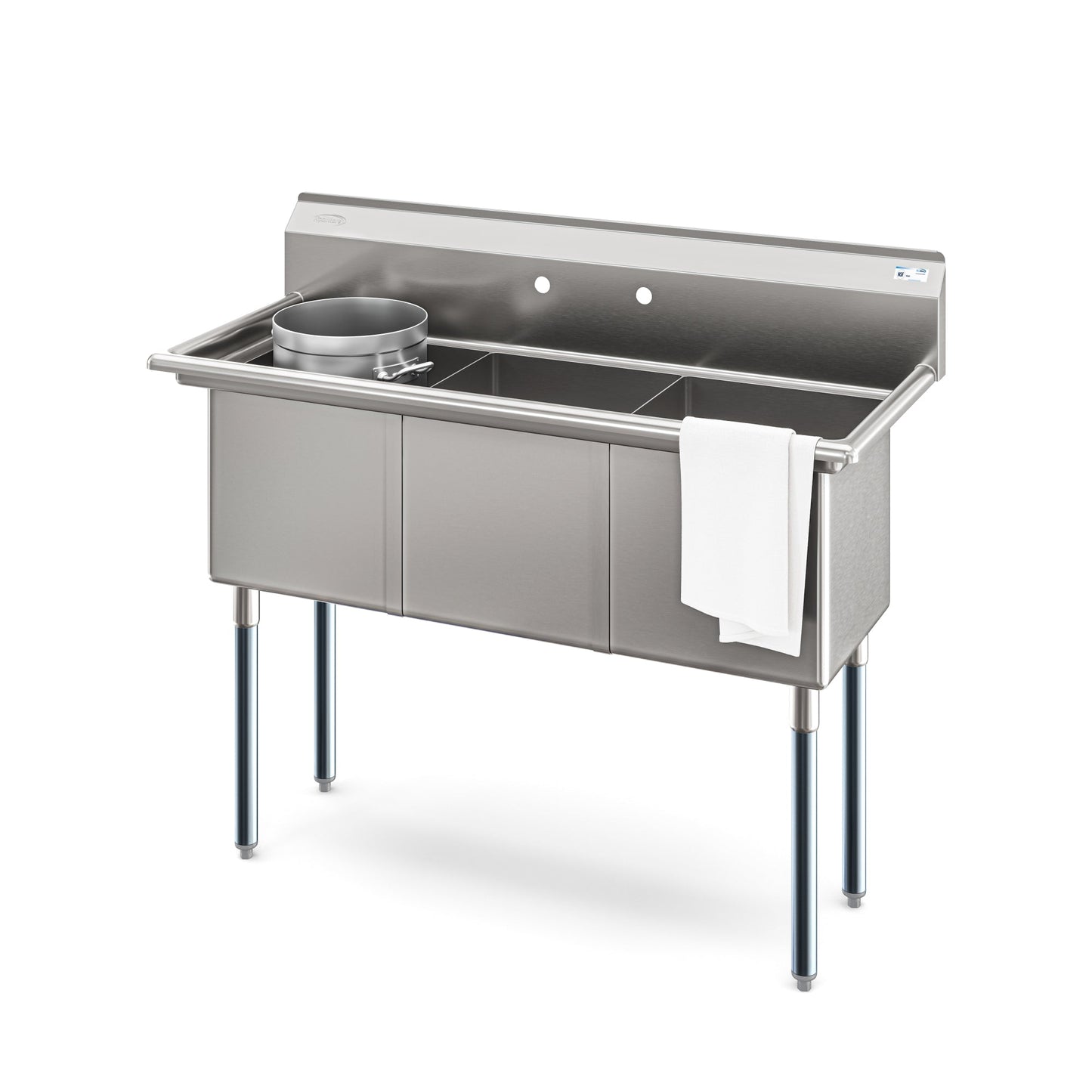 KOOLMORE 51 in. Three Compartment Commercial Sink, Bowl Size 15x15x14, 16 Gauge Stainless-Steel  - KM-SC151514-N316