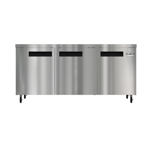 KOOLMORE KMUCR3DSS 72 in. Three Door Commercial Undercounter Refrigerator 18 cu. ft.  - KM-UCR-3DSS