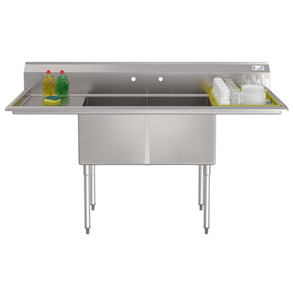 KOOLMORE 72 in. 16-Gauge Commercial Sink with Backsplash and Dual 18 in. Drainboards, Bowl Dimensions 18"x18"x14" in Stainless-Steel  - KM-SB181814-18B316