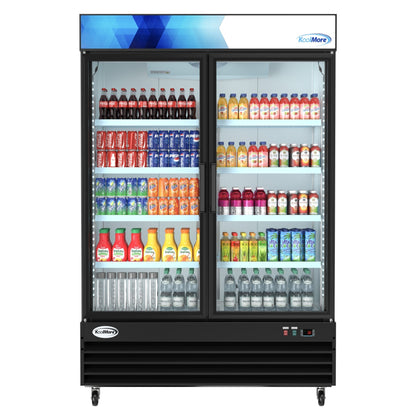 KOOLMORE 53 in. Commercial Merchandiser Refrigerator with Two Swinging Glass Doors,45 cu. ft. and LED Lighting in Black  - MDR-2GD-45C