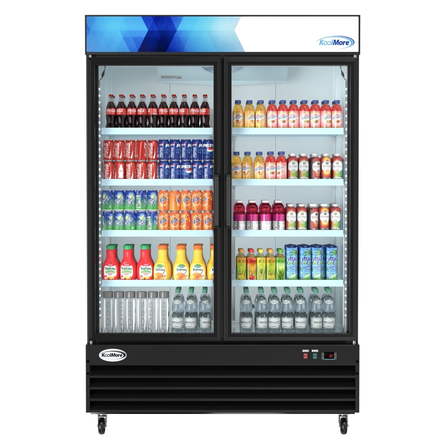 KOOLMORE 53 in. Commercial Merchandiser Refrigerator with Two Swinging Glass Doors,45 cu. ft. and LED Lighting in Black  - MDR-2GD-45C