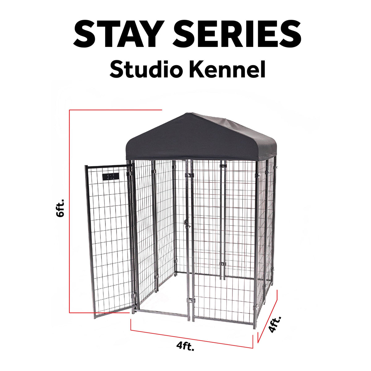 Lucky Dog STAY Series 4 x 4 x 6 Foot Roofed Steel Frame Studio Dog Kennel, Grey - 268849