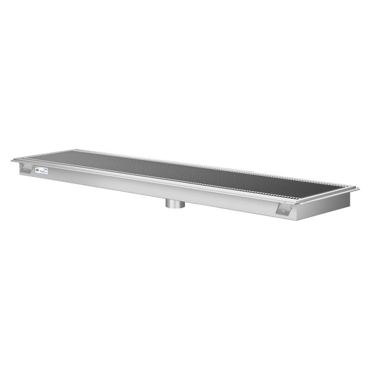 KOOLMORE 18" x 72" Stainless Steel Floor Trough Drain, 14-Gauge with Subway-Style Grating & Removable Drain Basket, NSF Listed  - KMFTG1872