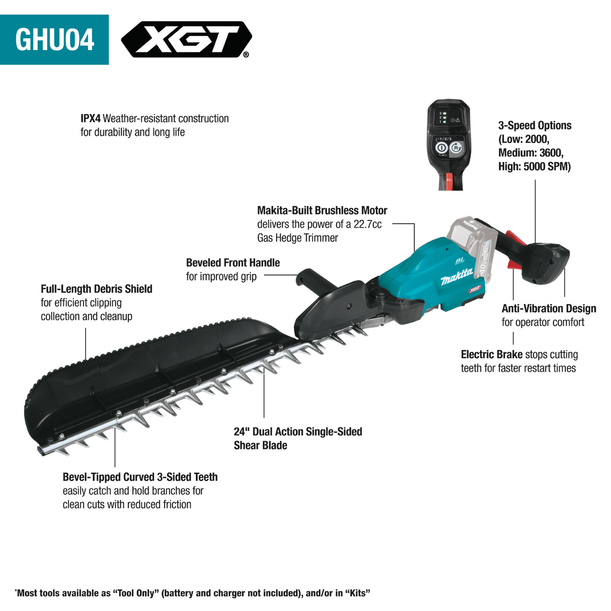Makita 40V max XGT Brushless Cordless 24" Single‑Sided Hedge Trimmer (Tool Only) - GHU04Z