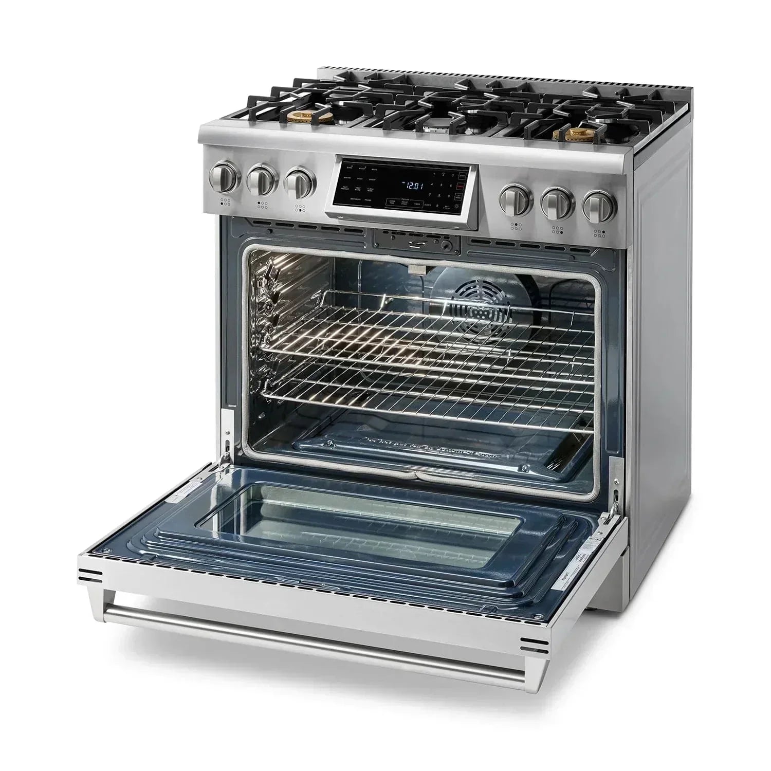 Thor Kitchen Appliance Package - 36 In. Gas Range, Range Hood, Microwave Drawer, Refrigerator with Water and Ice Dispenser, Dishwasher, AP-TRG3601-W-9