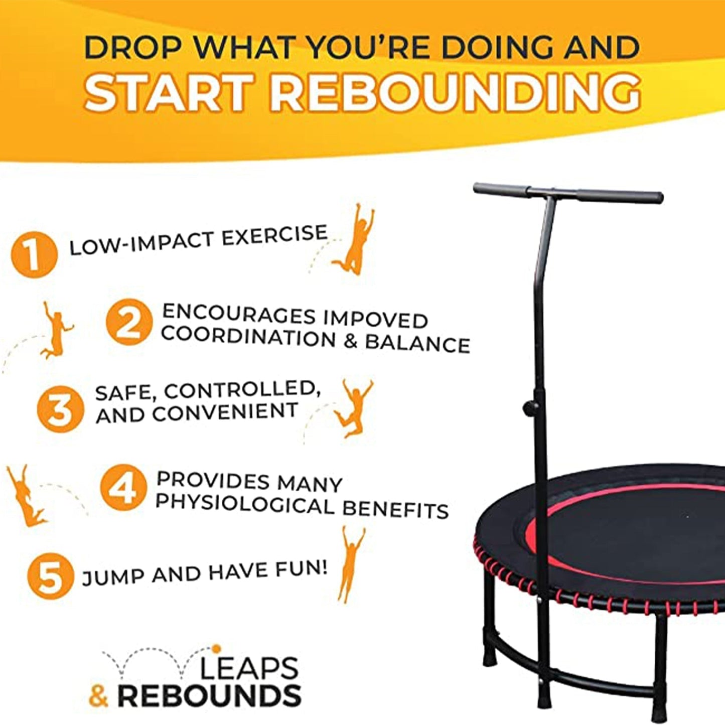 LEAPS & REBOUNDS 48" Adjustable Stability Bar with 48" Fitness Trampoline, Green - 318053