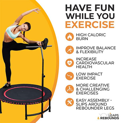 LEAPS & REBOUNDS 40" Adjustable Stability Bar with 40" Fitness Trampoline, Red - 318065