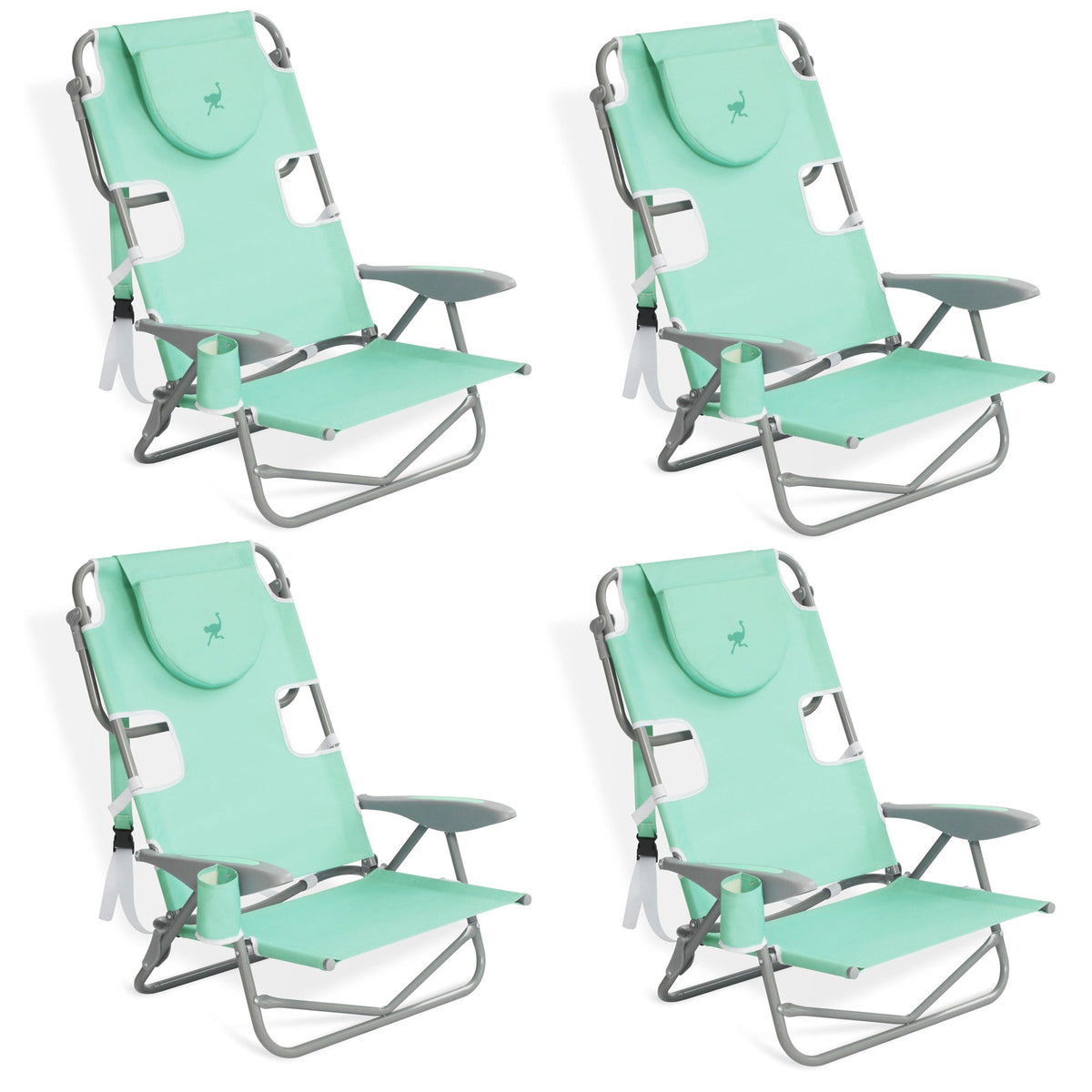 Disc-O-Bed On Your Back Folding Reclining Outdoor Camping Lawn Chair, Teal (4 Pack) - 323212