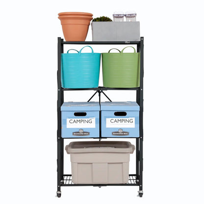 Origami 4 Pack 4 Tier Folding Garage Shelves Heavy Duty Shelving with Wheels - 415228