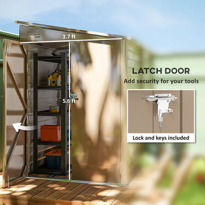 Outsunny 4.6' x 9' Steel Outdoor Storage Shed, with Foundation Kit, Lockable Doors and Gloves, Brown - 845-841V01BN