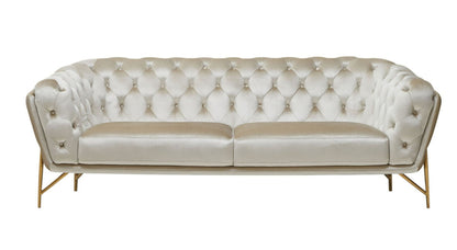 Modway Furniture 88" Beige Velvet Sofa with Gold Legs - Luxurious Comfort, Elegant Design & Tufted Detailing for Your Home - 488828-HOMEROOTS