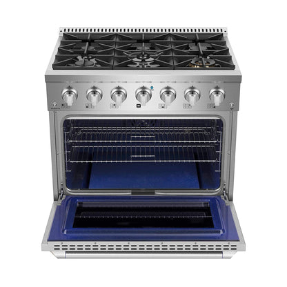 Combo Awoco 36” Freestanding 6 Burners Range with 36'' RH-S10-36E Under Cabinet Range Hood - JK36A1-T-NG+RH-S10-36E