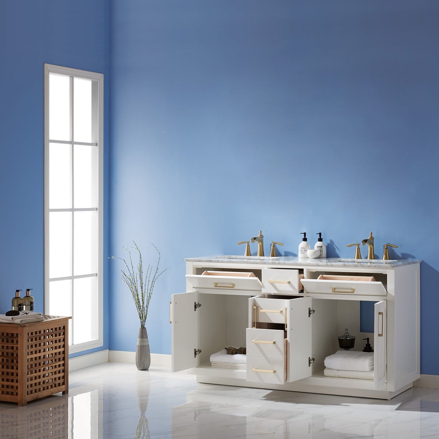 Altair Designs 60" double vanity with top - 531060-WH-CA-NM