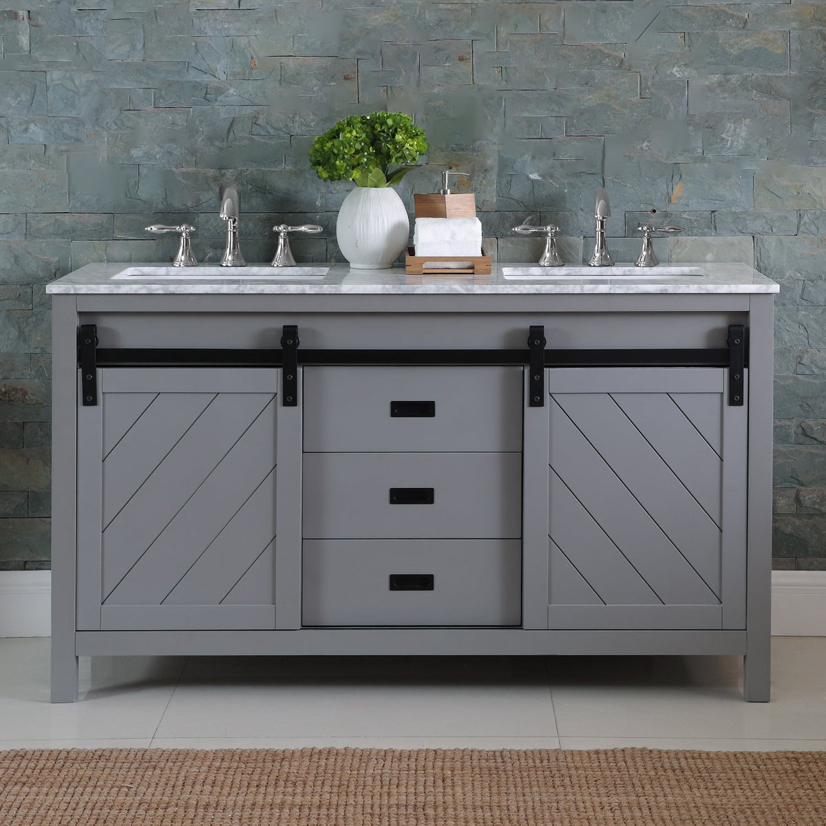 Altair Designs Kinsley 60" double vanity with top - 536060-WH-CA-NM