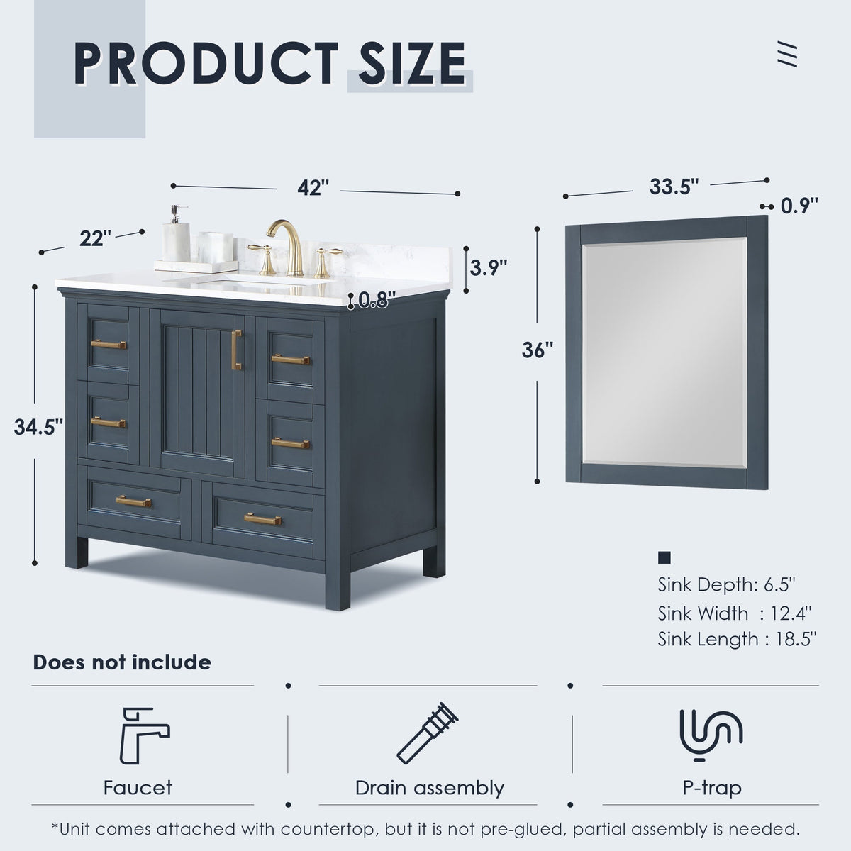 Altair Designs  42" single vanity with top - 538042-CB-AW-NM
