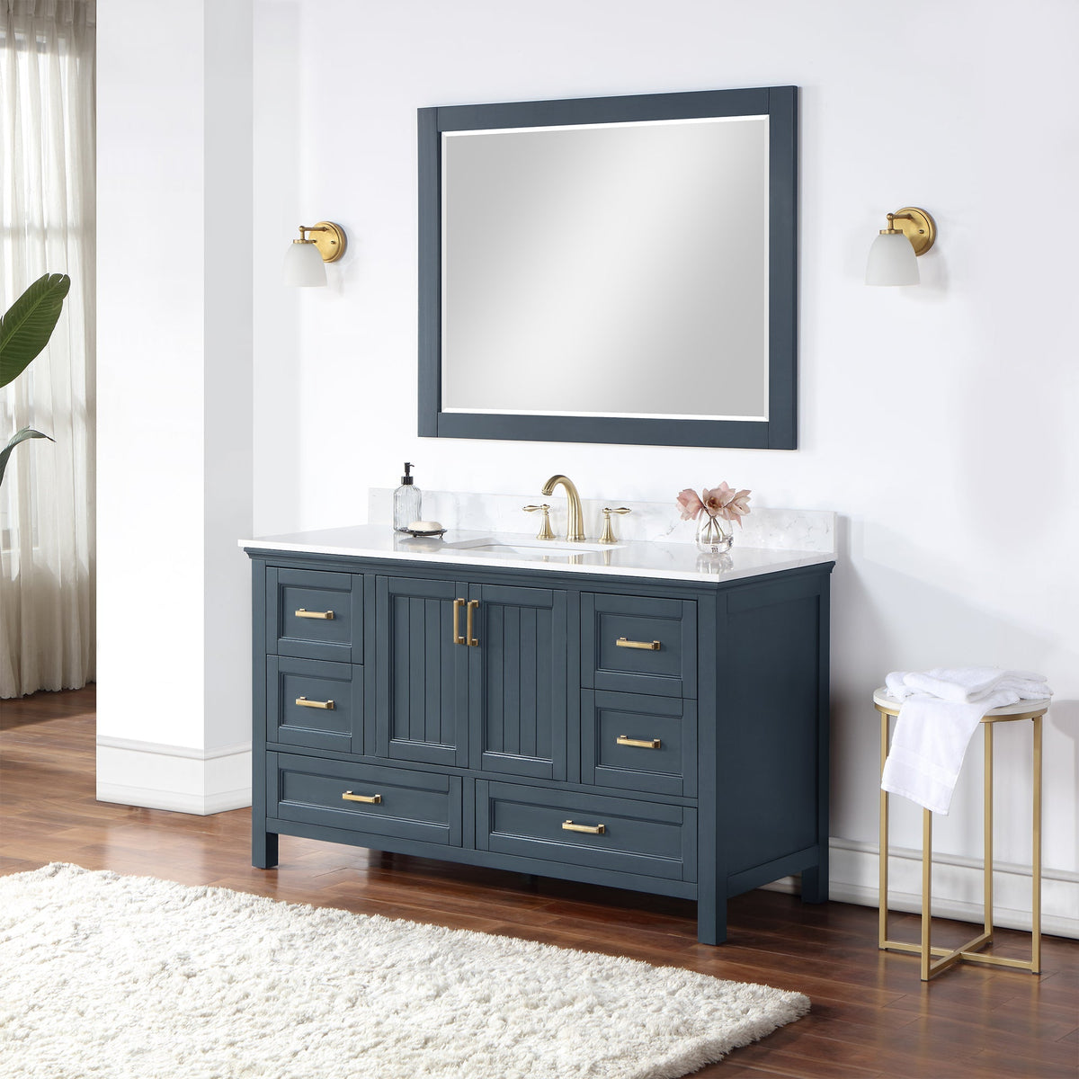 Altair Designs 60" single vanity with top - 538060S-WH-AW-NM