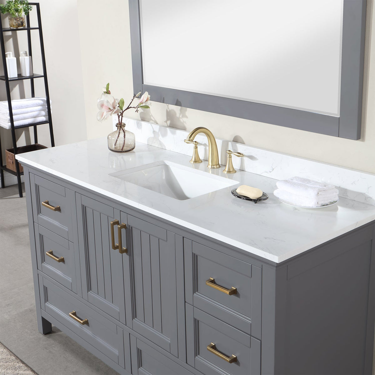 Altair Designs 60" single vanity with top - 538060S-WH-AW-NM