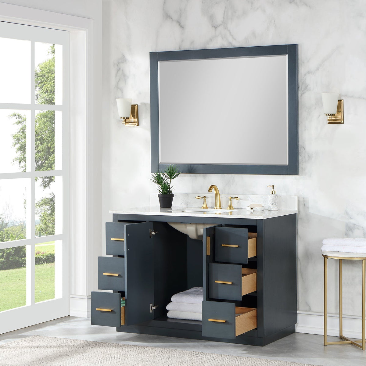 Altair Designs Gazsi 48" single vanity with top - 543048-BN-GW-NM