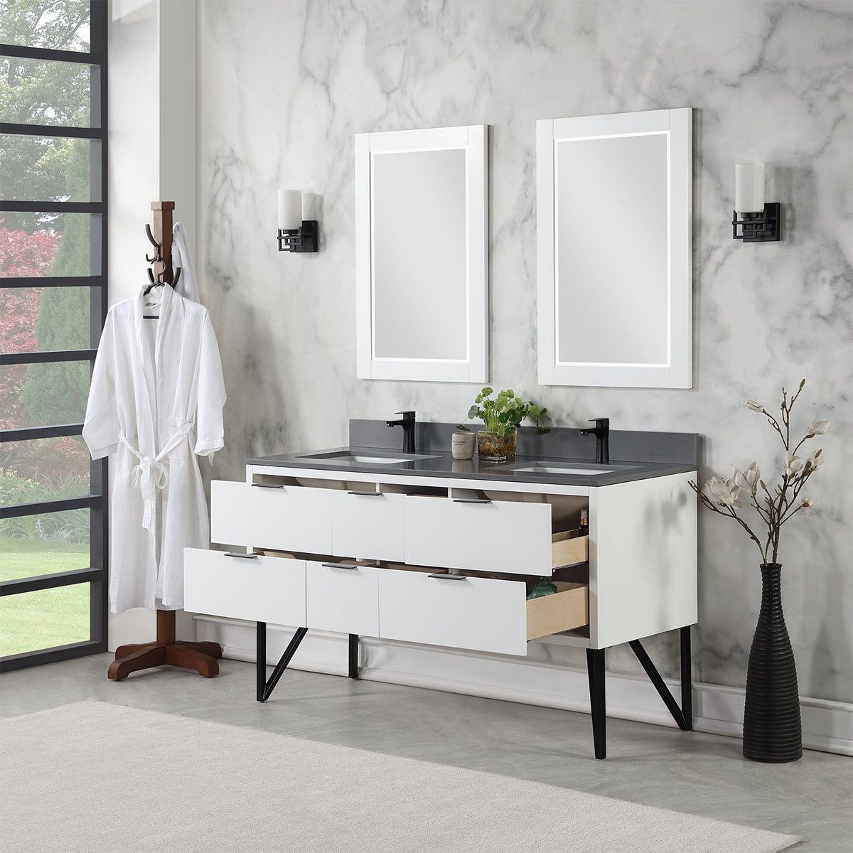 Altair Designs 60" double vanity with top - 548060-WP-CG-NM
