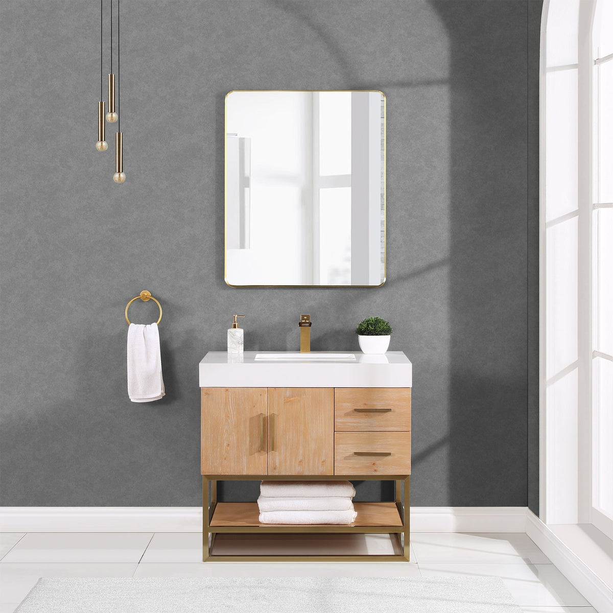 Altair Designs 36"/48"/60" single vanity with top - 552036B-LB-WH-NM