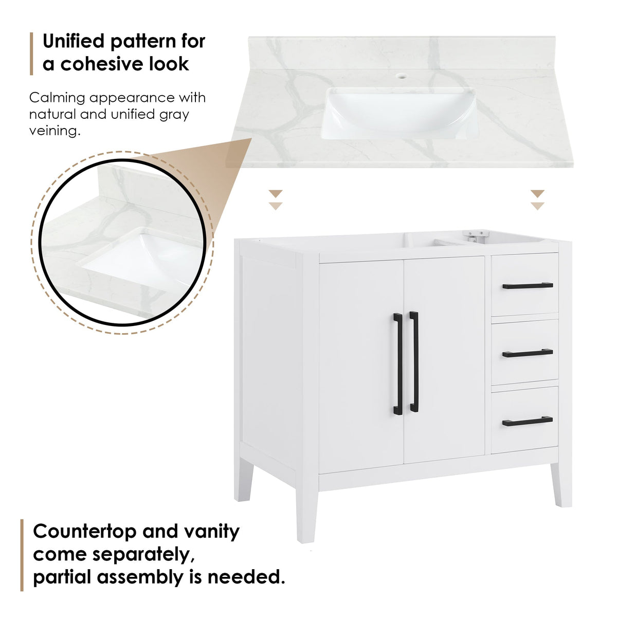 Altair Designs Laurel 36" single vanity with top - 558036-WF-CWQ-NM