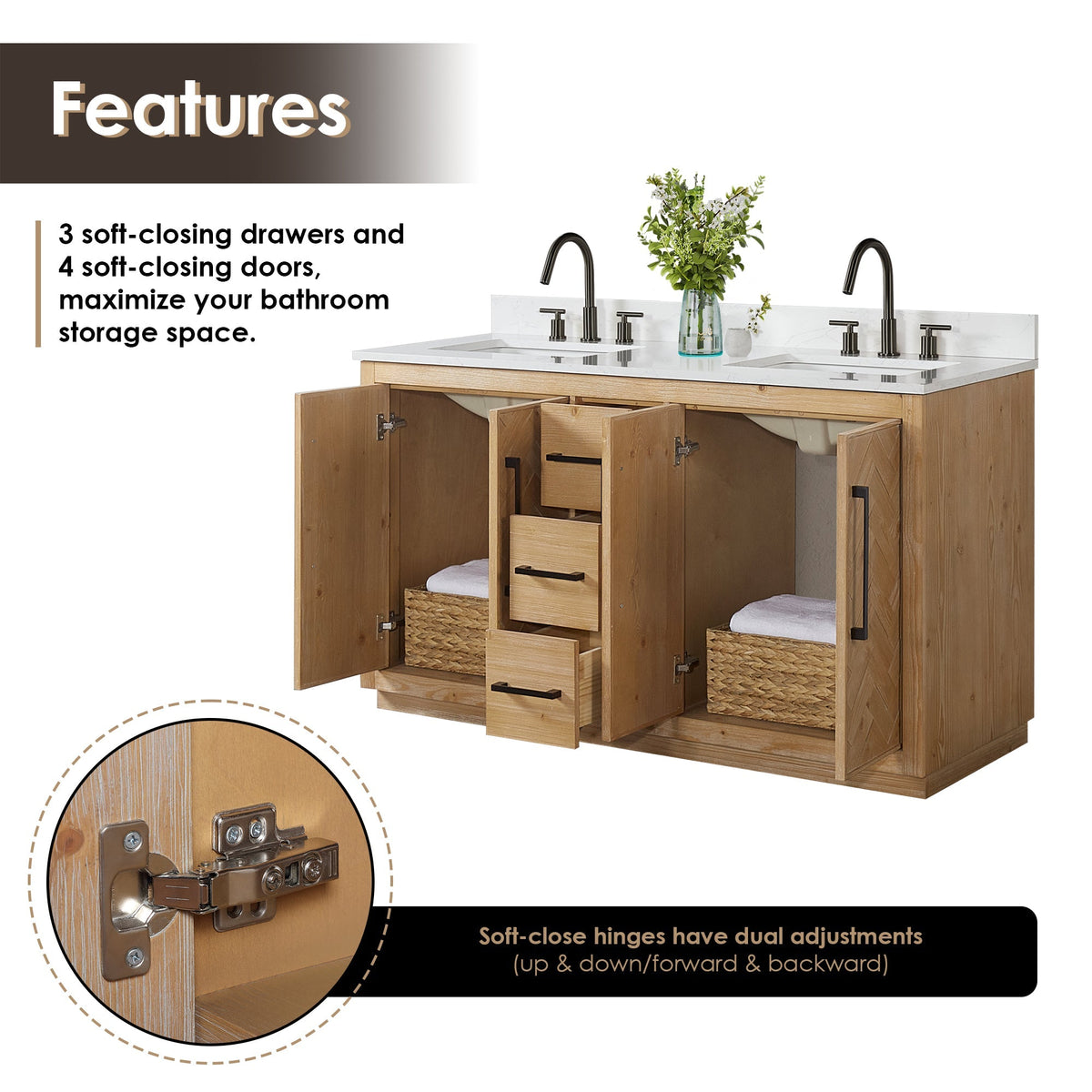 Altair Designs Bellavia 60" double vanity with top - 559060-WF-GW-NM