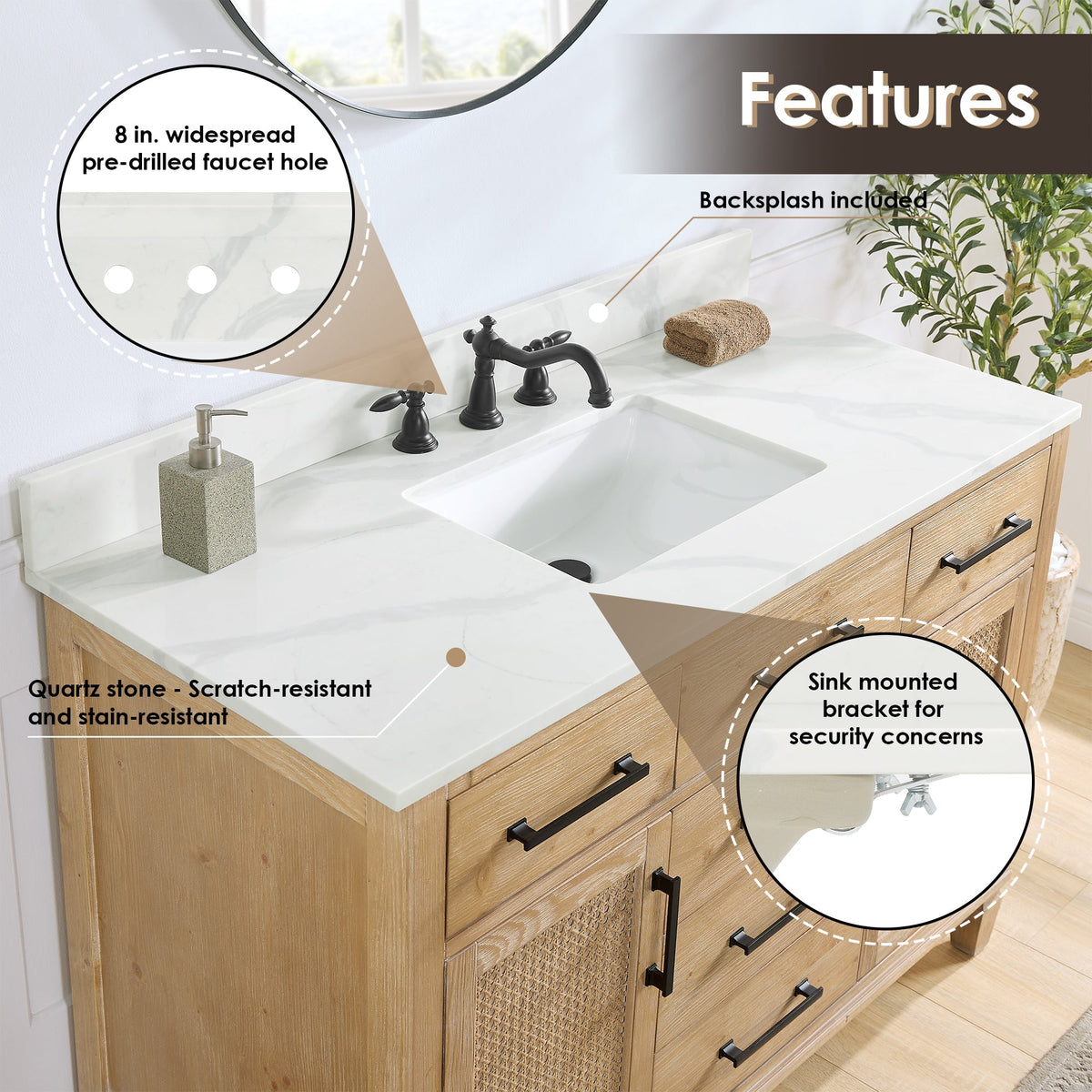 Altair Designs Solana 48" single vanity with top - 560048-WF-CWQ-NM