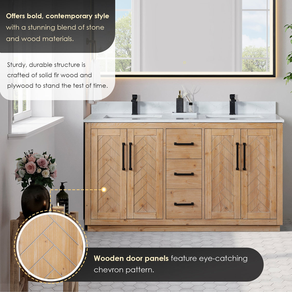 Altair Designs Anais 60" double vanity with top - 565060-LB-GW-NM