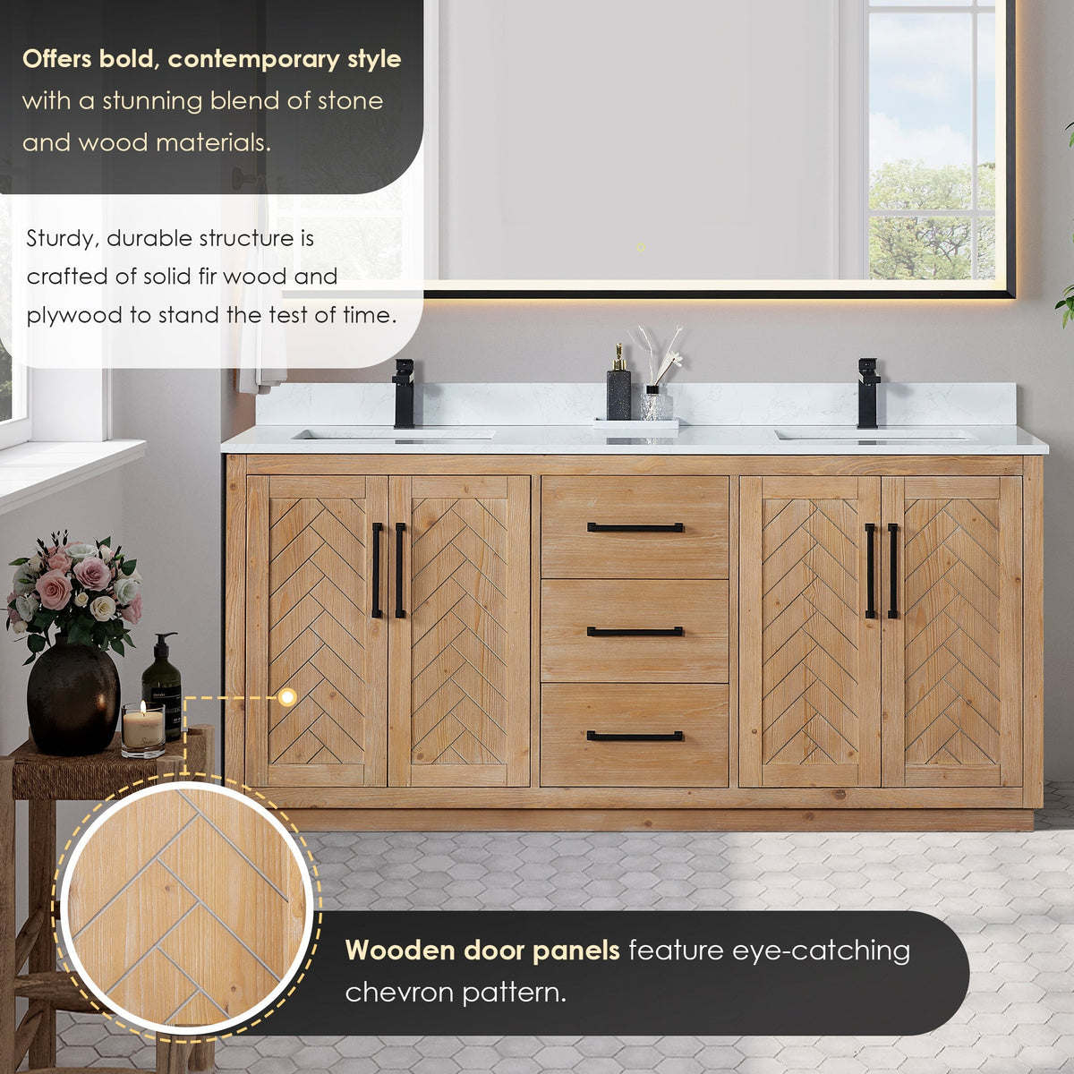 Altair Designs Anais 72" double vanity with top - 565072-LB-GW-NM
