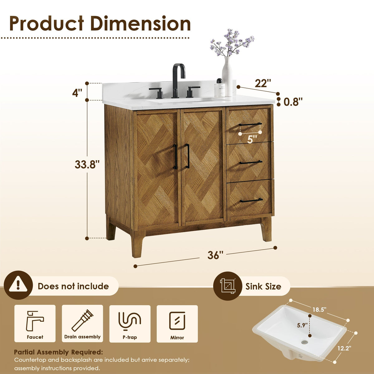 Altair Designs Clara 36"/48"/60"/72" single/double vanity with top - 587036-WB-CTQ-NM